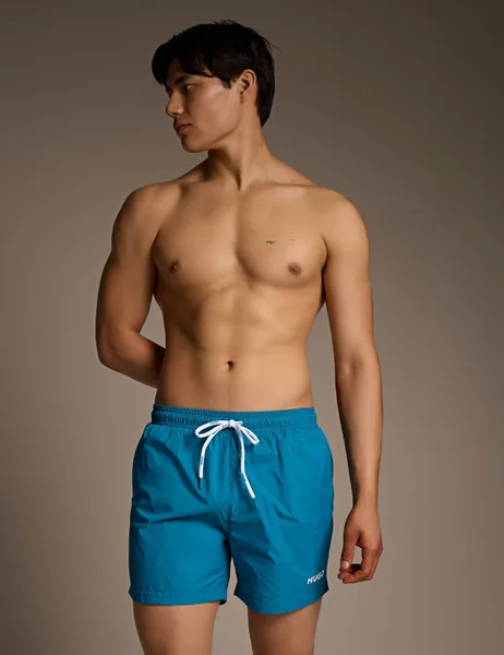 Hugo HAITI Logo Print Swim Shorts - 11% Off