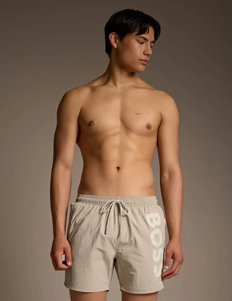 Boss Octopus Swim Shorts with Vertical Logo Print - 65% Off