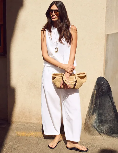 RO&ZO Pure Cotton Barrel Leg Ankle Grazer Trousers - 39% Off