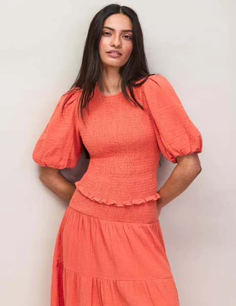 RO&ZO Pure Cotton Cheesecloth Shirred Top - 50% Off