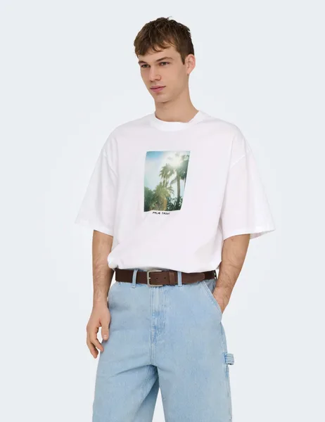 ONLY & SONS Oversized Pure Cotton Crew Neck T-Shirt - 50% Off