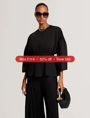 Ted Baker Lyocell Rich Puff Sleeve Peplum Top - 50% Off