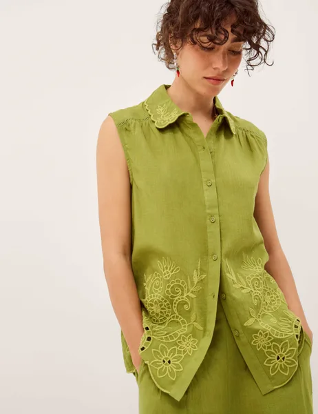 Monsoon Pure Cotton Floral Embroidered Collared Shirt - 39% Off