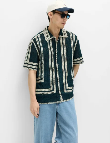 Relaxed Fit Knitted Short Sleeve Shirt - 70% Off