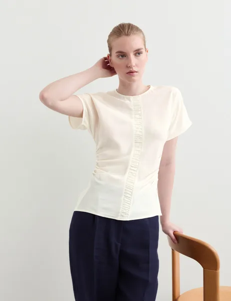 JAEGER Pure Silk Ruched Shell Top - 30% Off