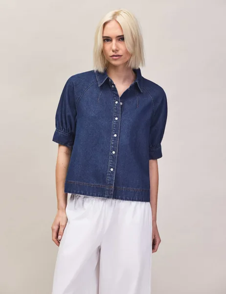 RO&ZO Denim Puff Sleeve Shirt - 40% Off