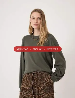 HUSH Pure Cotton Crew Neck Puff Sleeve Top - 50% Off