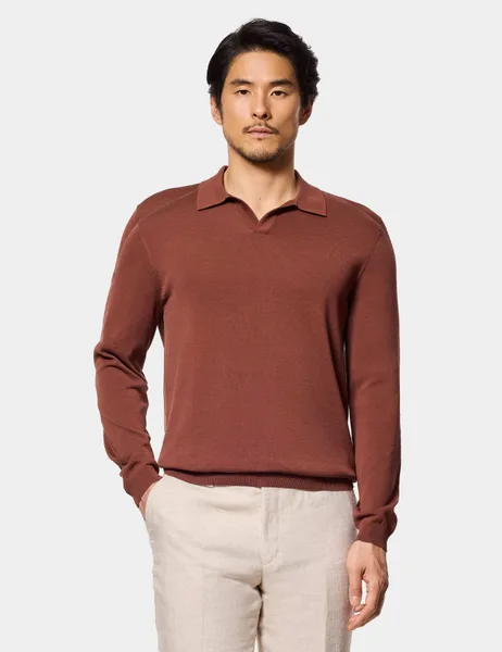 Hawes & Curtis Pure Cotton Open Collar Knitted Polo Shirt - 30% Off