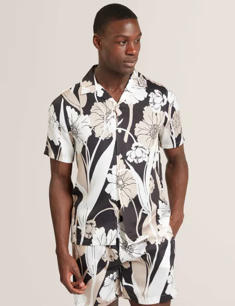 Ted Baker Pure Lyocell Floral Short Sleeve Shirt - 55% Off