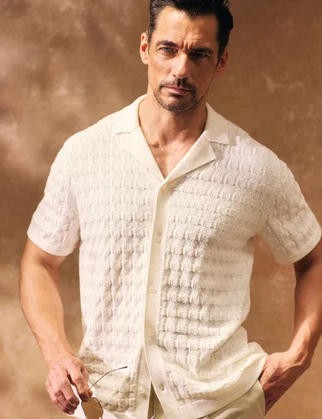 David Gandy Wellwear Cotton Rich Textured Knitted Shirt with Silk - 50% Off