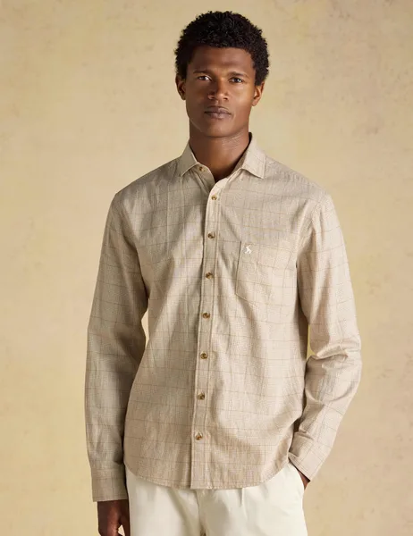 Joules Regular Fit Cotton Linen Blend Checked Shirt - 50% Off