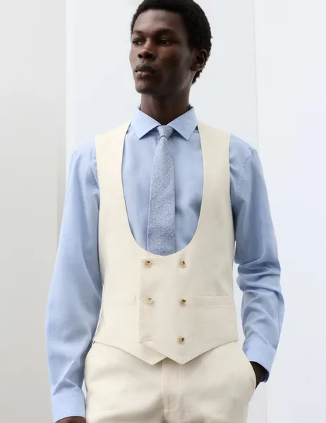 Autograph Italian Performance Linen Blend Double Breasted Waistcoat - 70% Off