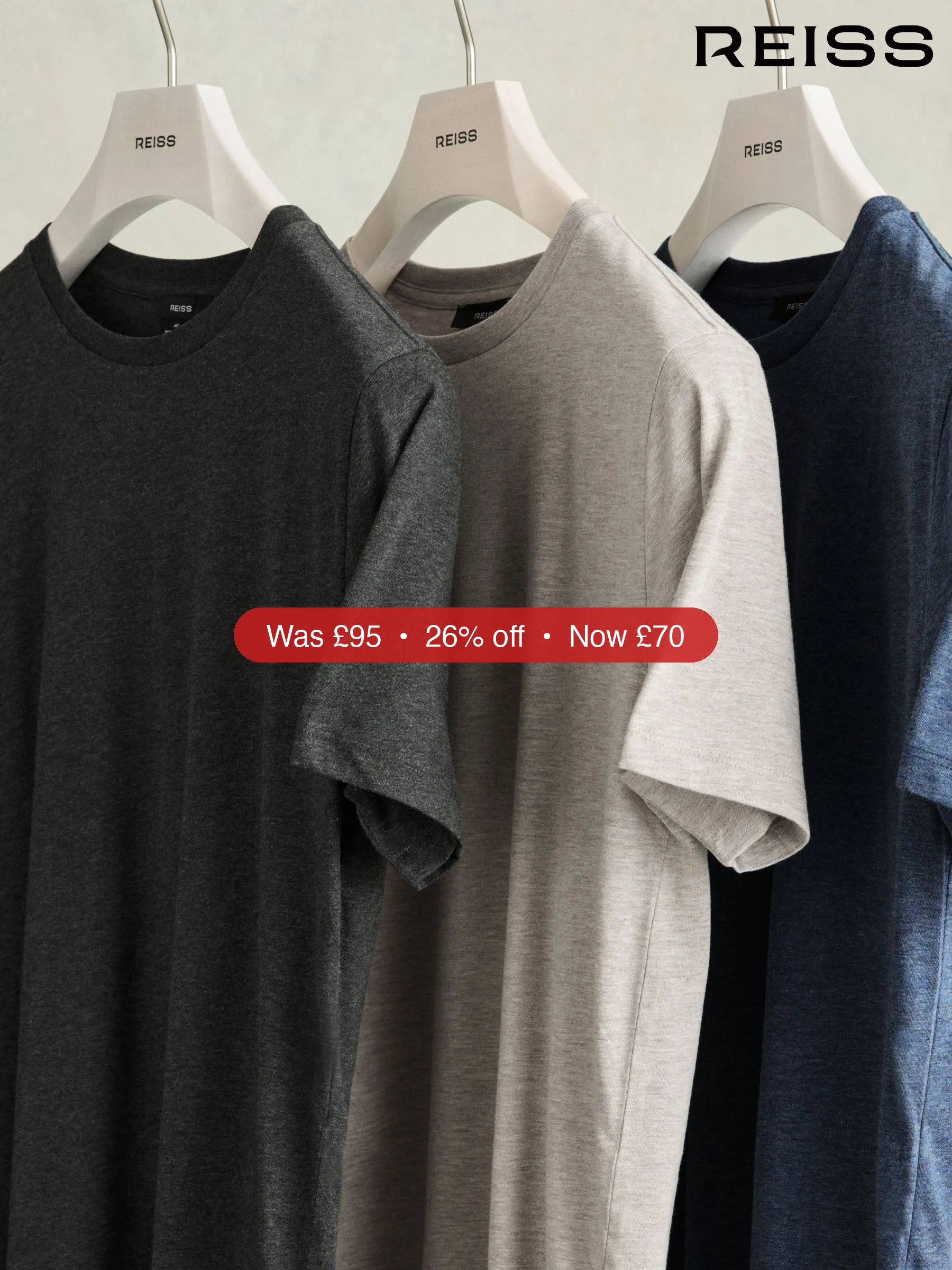 Next Reiss Multi Melange Bless 3 Pack Cotton Crew-Neck Tailored-Fit T-Shirts 3-Pack - 26% Off