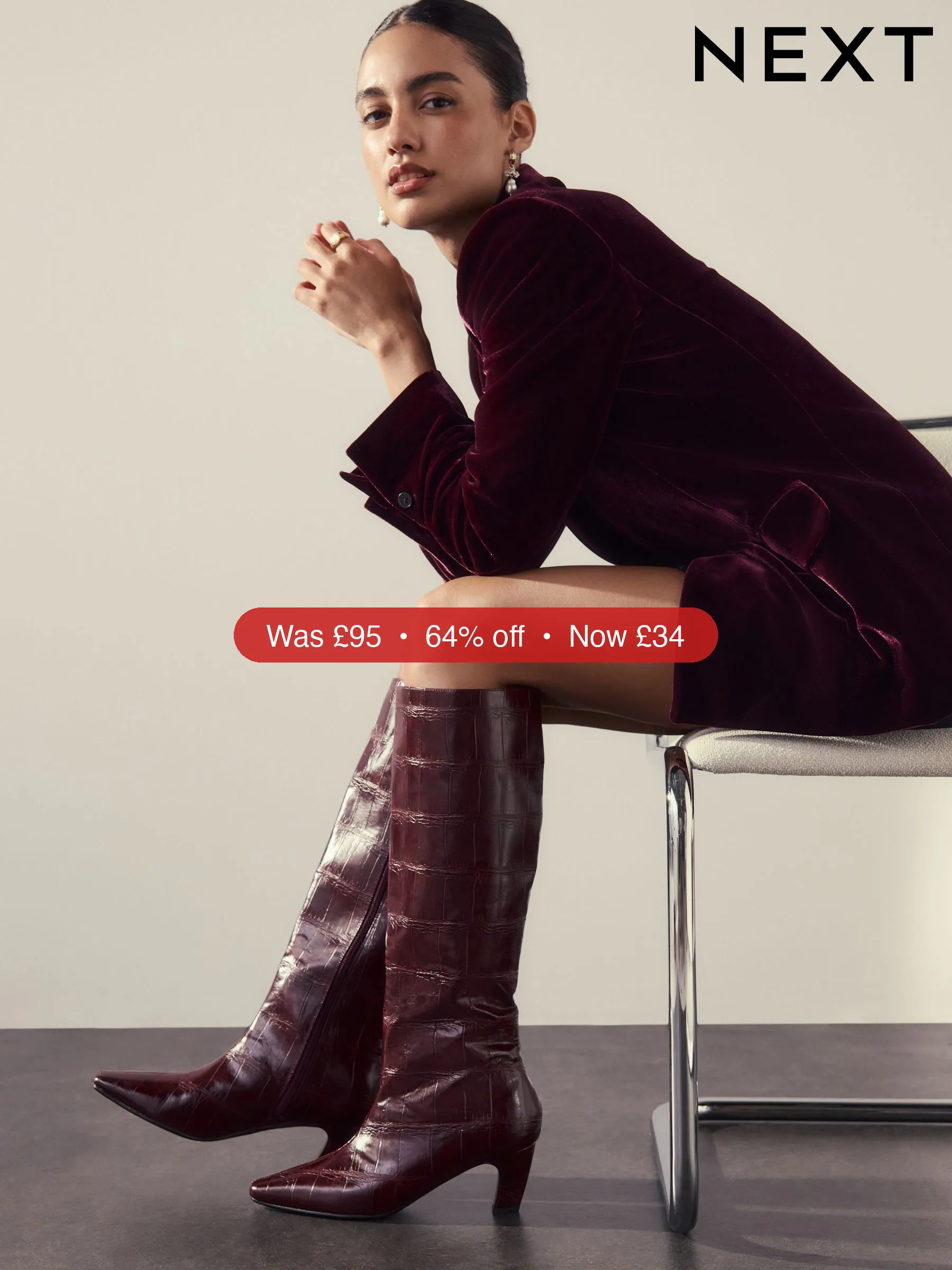 Next Burgundy Red Forever Comfort® Curved Heel Knee High Boots - 64% Off