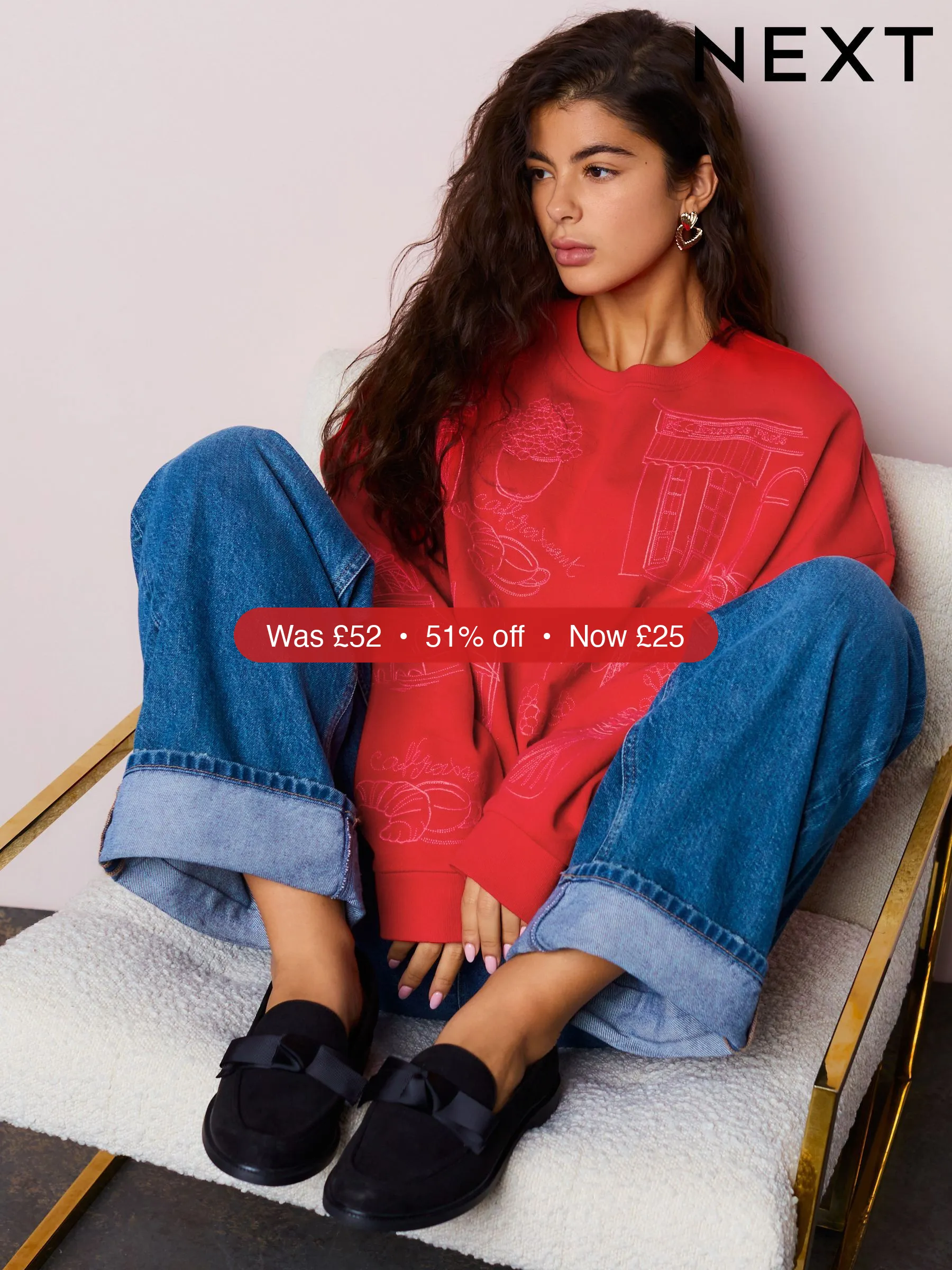 Next Red Embroidered Sweatshirt - 51% Off