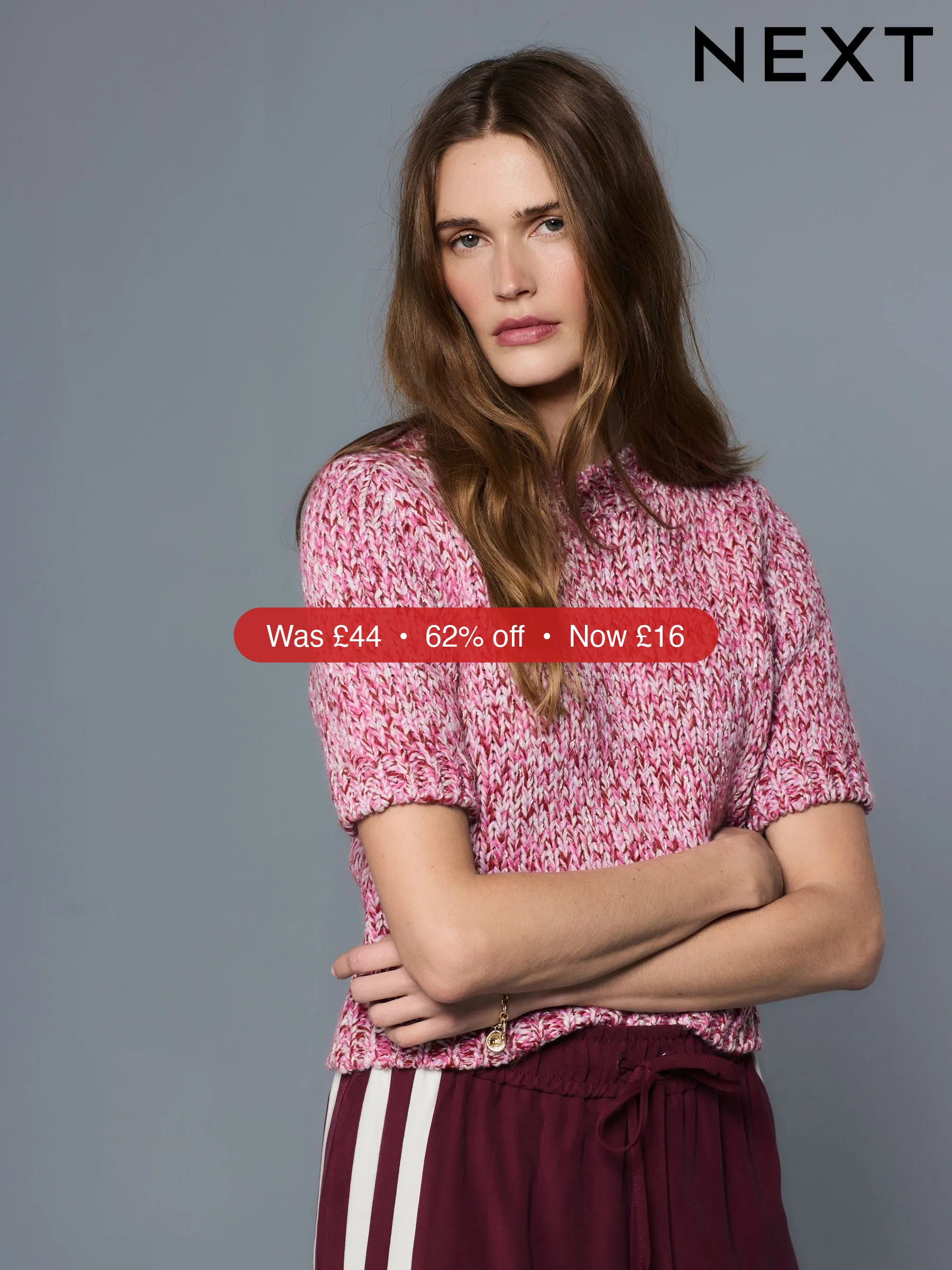 Next Pink Multi Short Sleeve Twist Knit Jumper With Wool - 62% Off