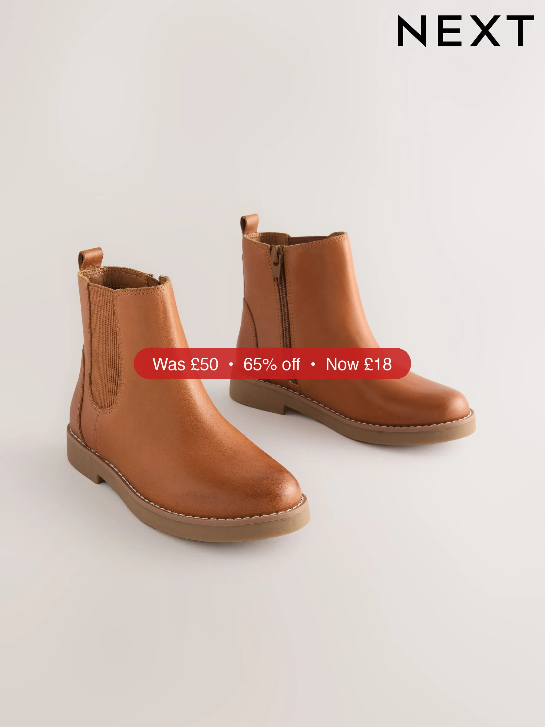 Next Tan Brown Leather Chelsea Boots - 65% Off