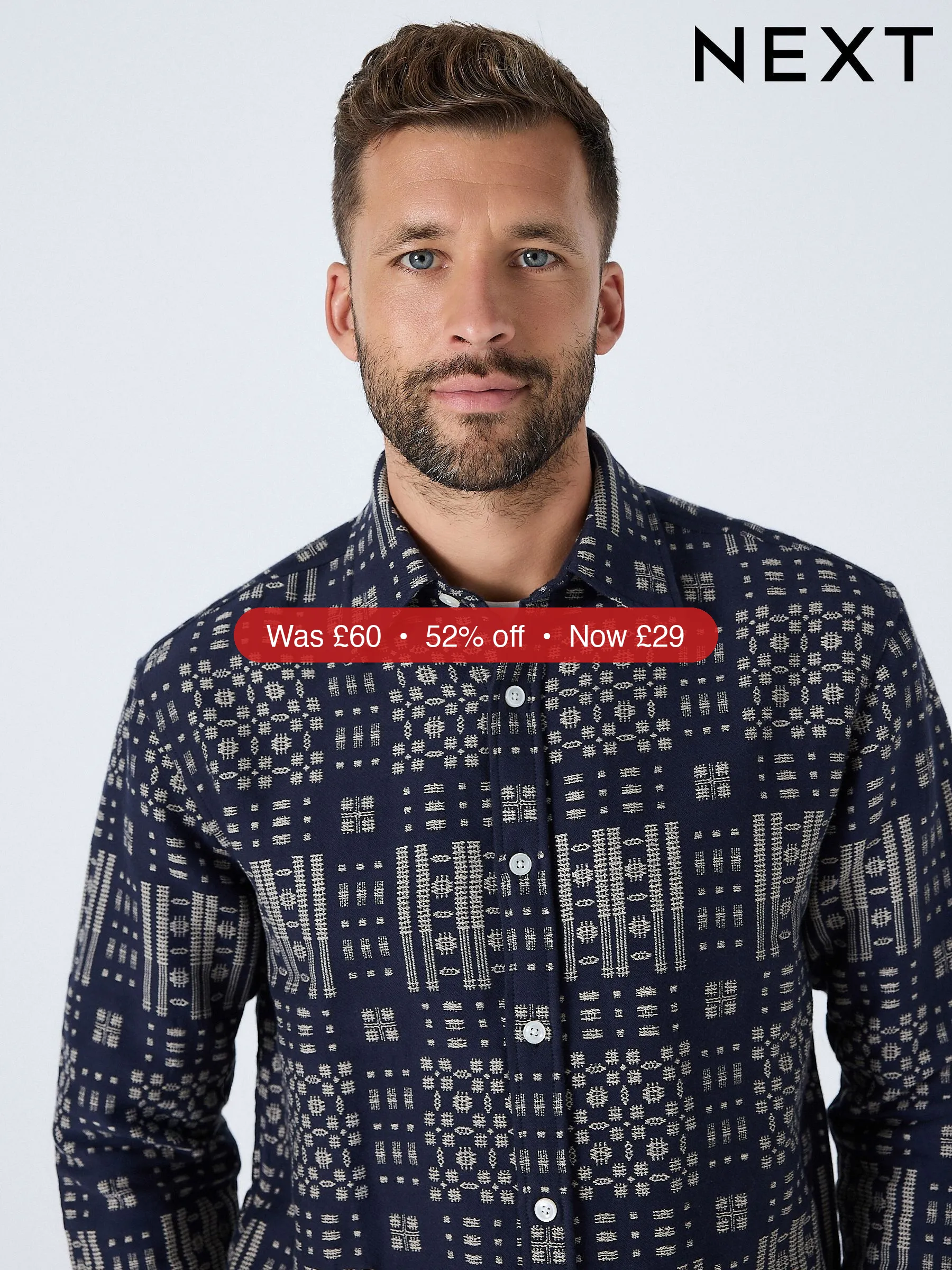 Next Indigo Blue Jacquard Textured Long Sleeve Shirt - 52% Off