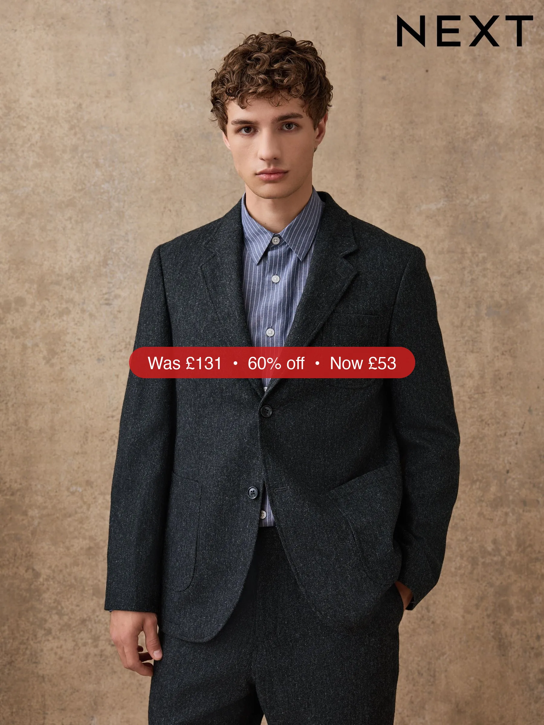 Next Charcoal Grey Relaxed Fit Wool Blend Suit Jacket - 60% Off