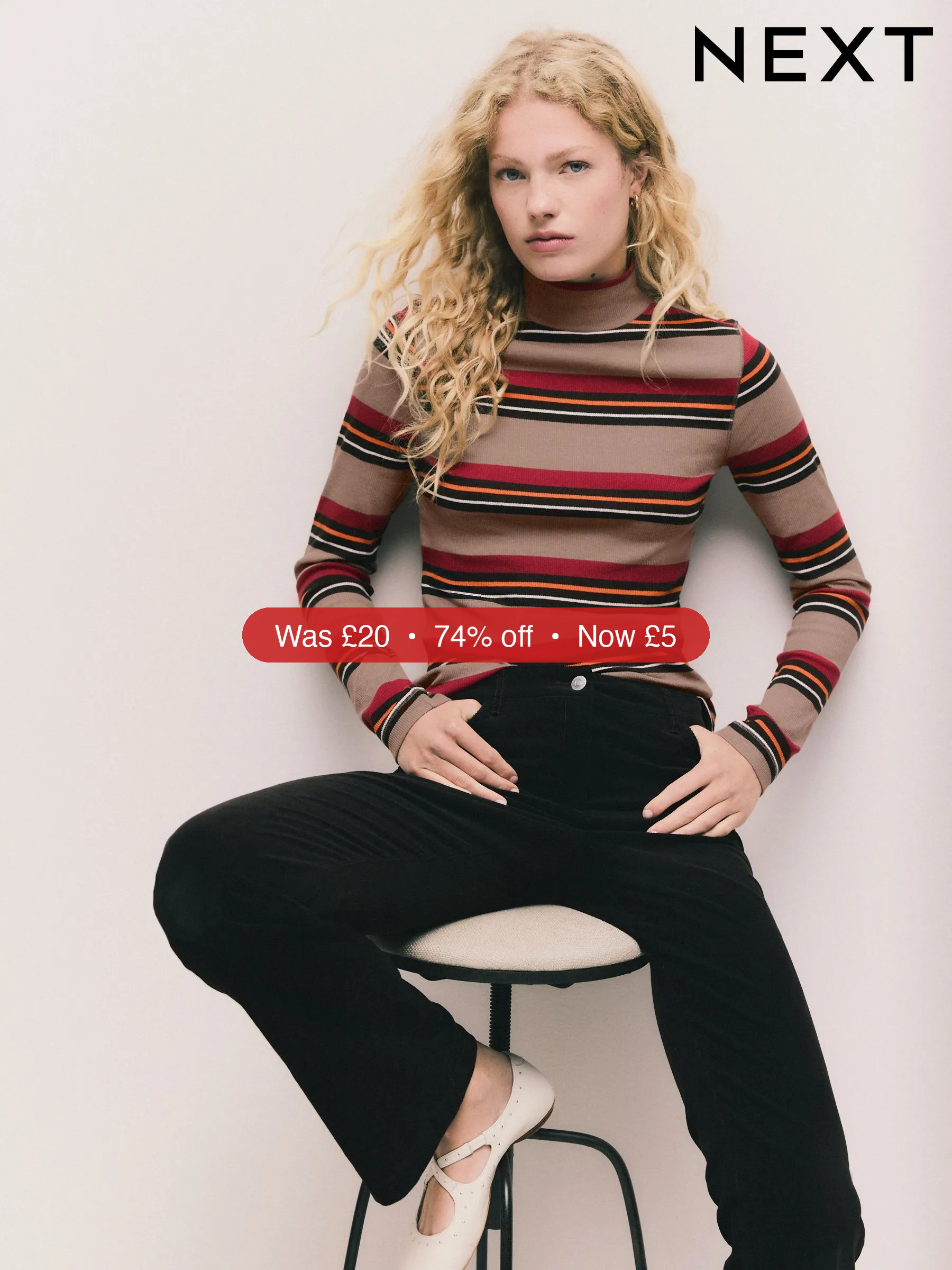 Next Brown/Burgundy Red Stripe Ribbed High Neck Long Sleeve T-Shirt - 74% Off