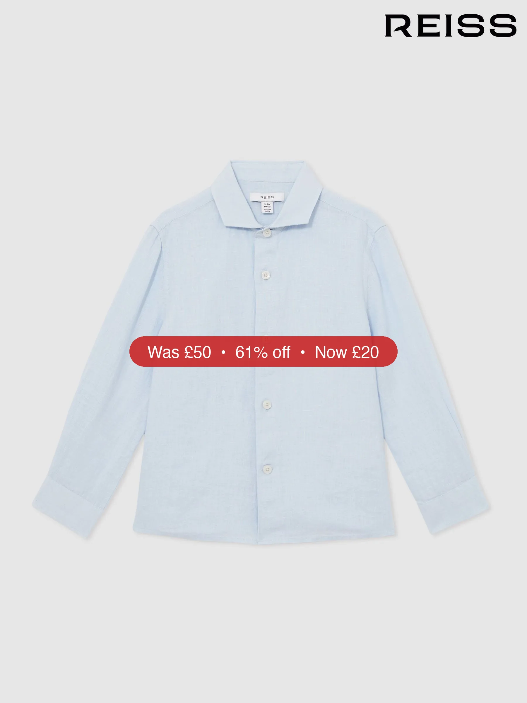 Next Reiss Pale Blue Ruban 3-9 yrs Linen Cutaway Collar Shirt - 61% Off
