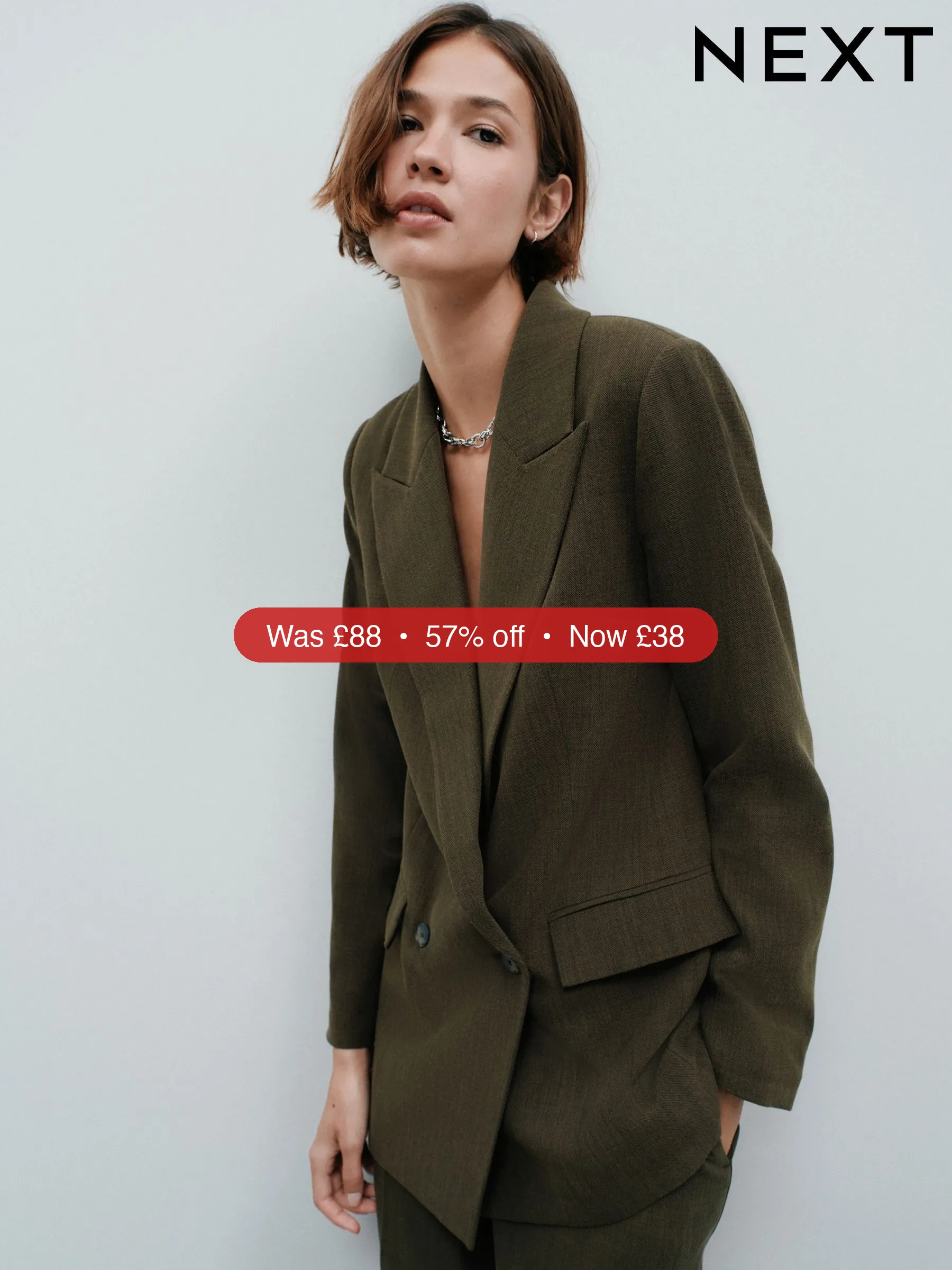 Next Khaki Green Relaxed Crosshatch Blazer - 57% Off
