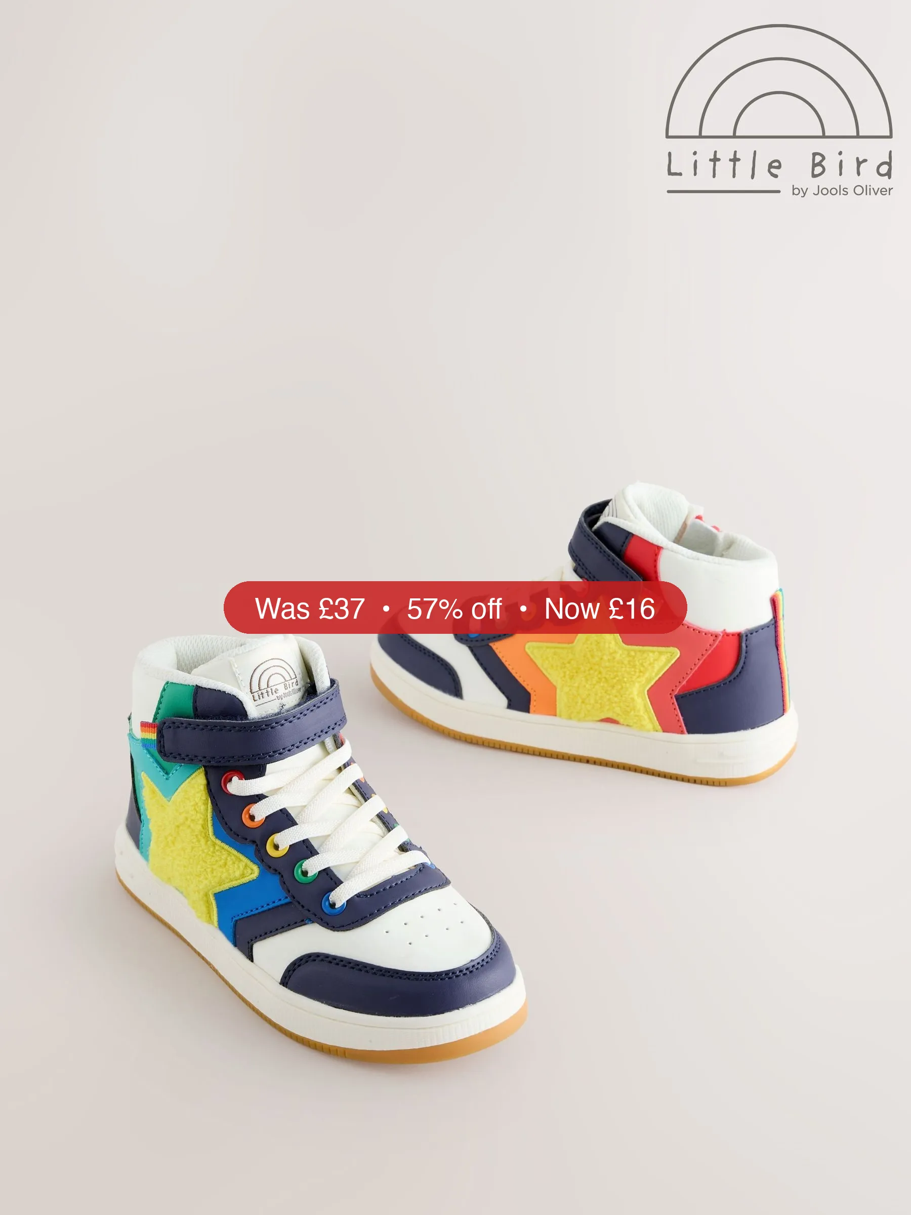 Next Little Bird by Jools Oliver Multi Rainbow Boucle Star Hi-Top Trainers - 57% Off