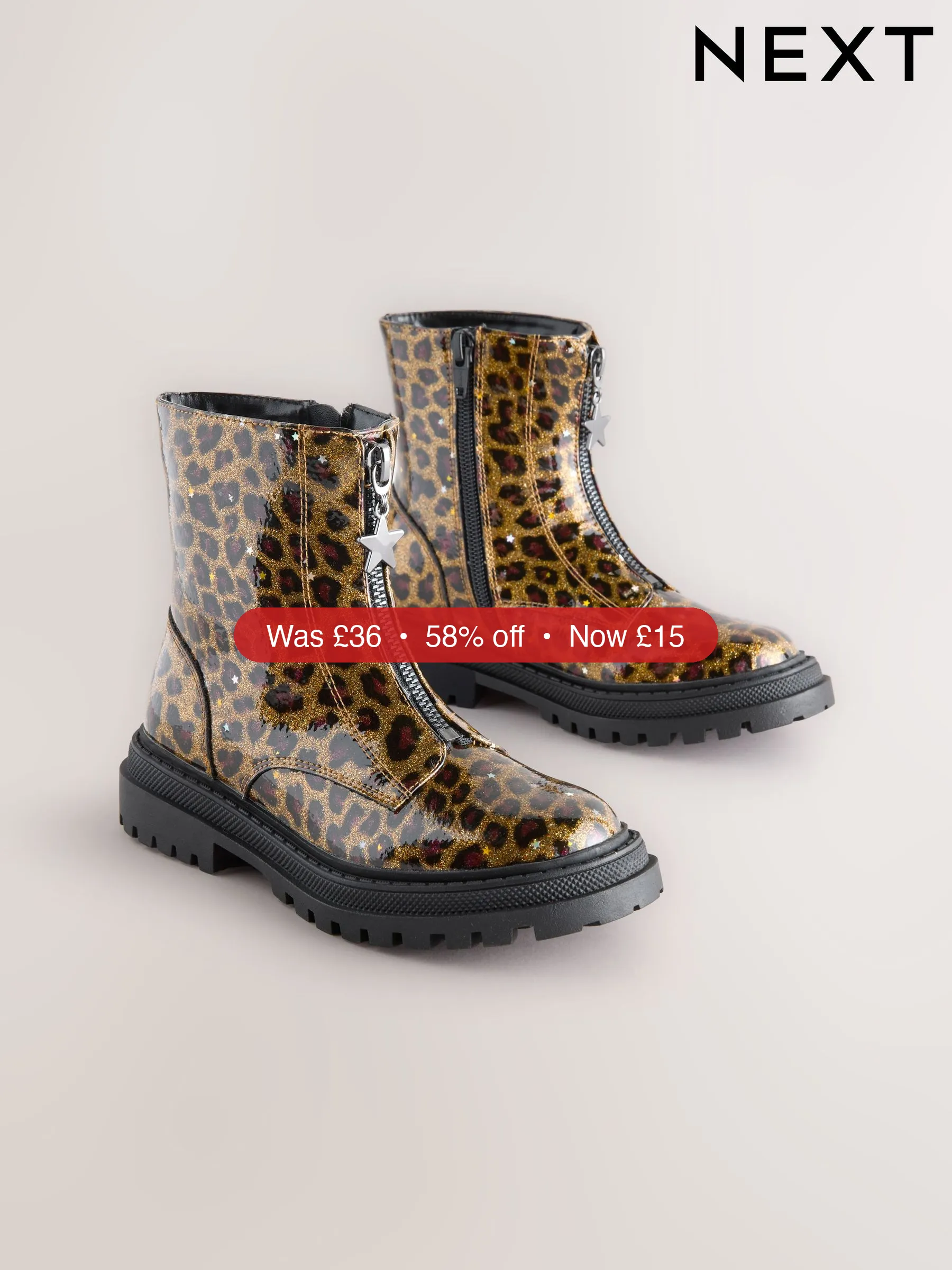Next Leopard Print Standard Fit (F) Zip Front Ankle Boots - 58% Off