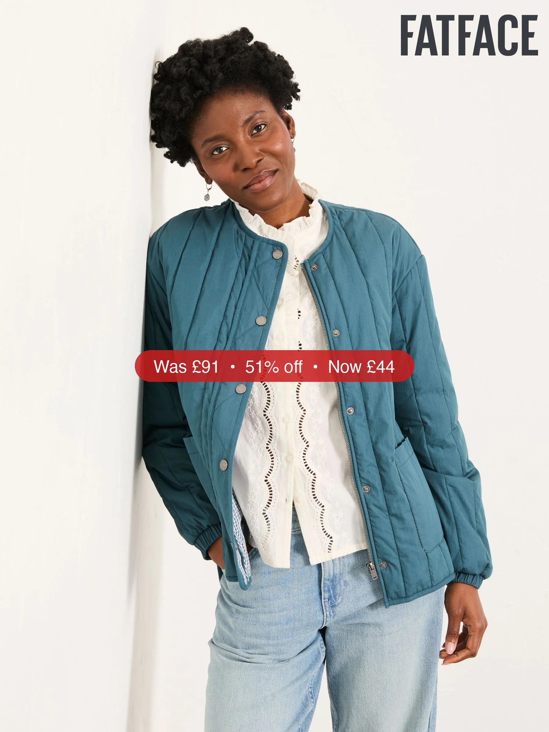 Next FatFace Raya Teal Blue Quilted Jacket - 51% Off