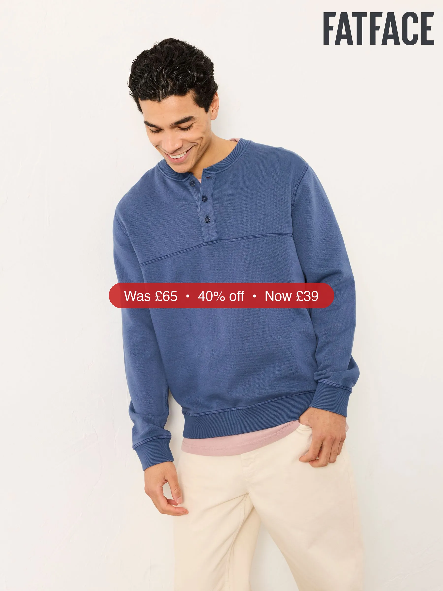 Next FatFace Brooke Denim Dark Blue Henley - 40% Off