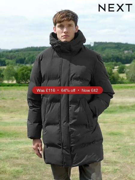 Next Black ThermoGen Shower Resistant Puffer Jacket - 64% Off