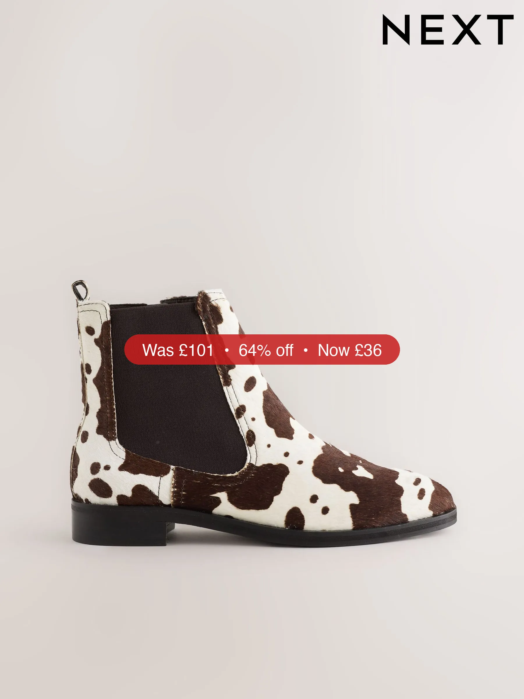 Next Cow Print Leather Standard/Wide Fit Forever Comfort® Chelsea Ankle Boots - 64% Off