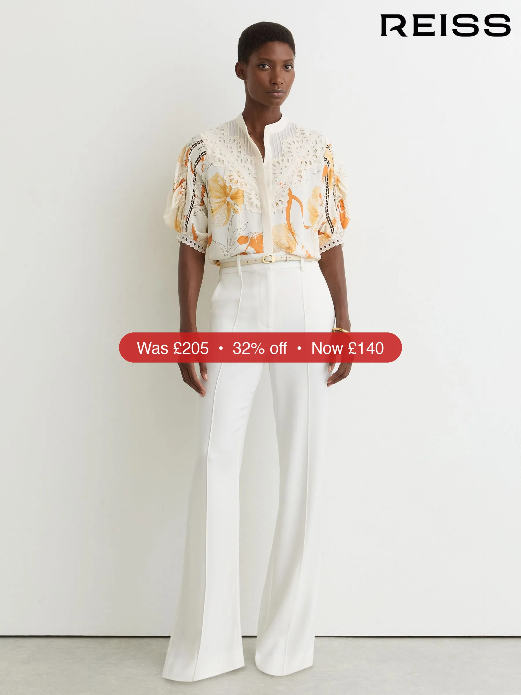 Next Reiss Ivory/Pink Louisa Floral-Print Lace-Trim Blouse - 32% Off