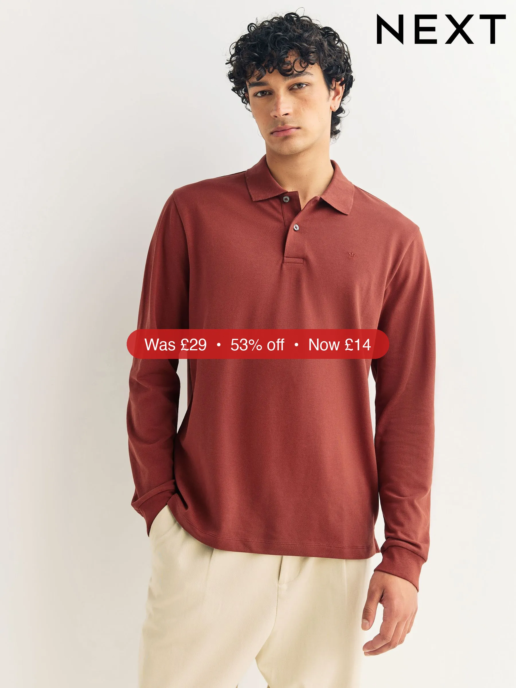 Next Red Regular Fit Long Sleeve Pique Polo Shirt - 53% Off