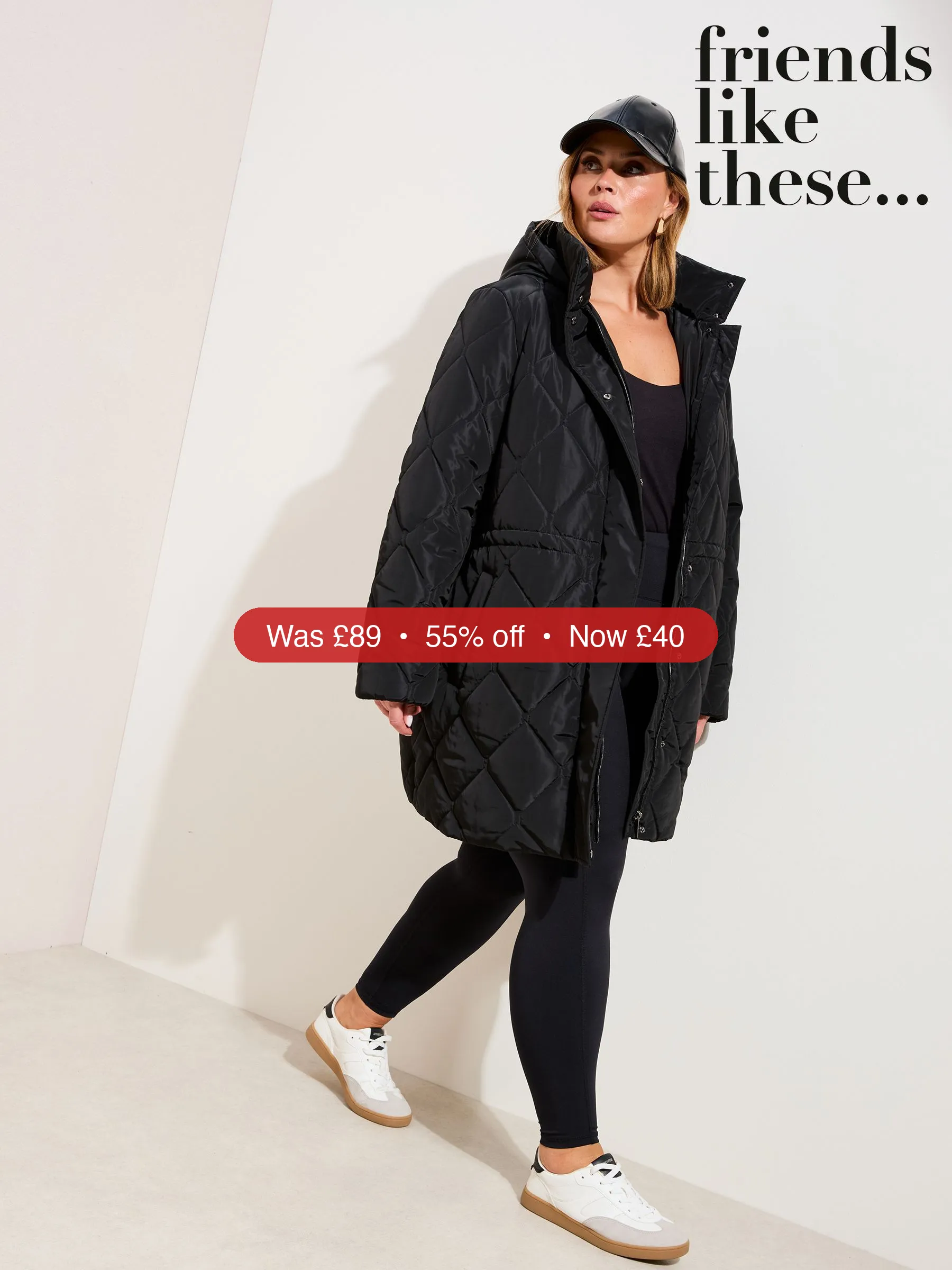 Next Friends Like These Black Curve Mid Length Padded Coat - 55% Off