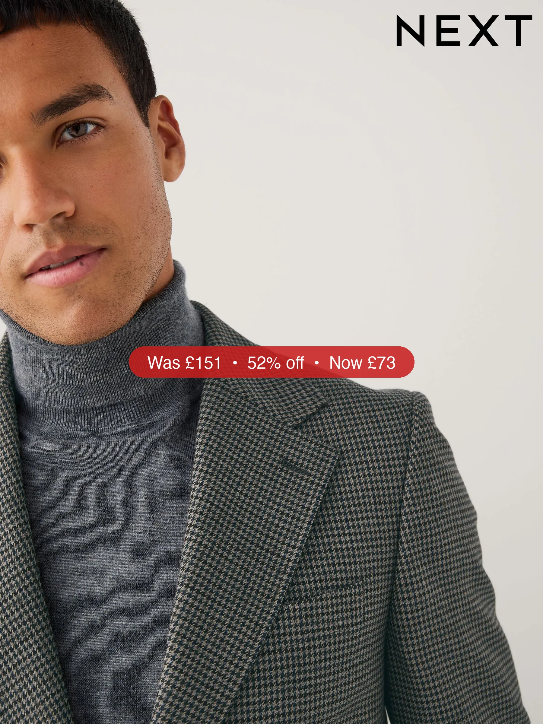 Next Charcoal Grey Slim Fit Puppytooth Wool Blend Suit Jacket - 52% Off