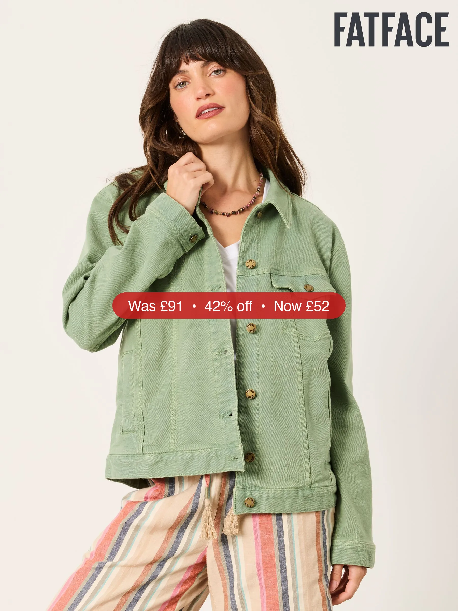 Next FatFace Tasha Green Oversized Denim Jacket - 42% Off