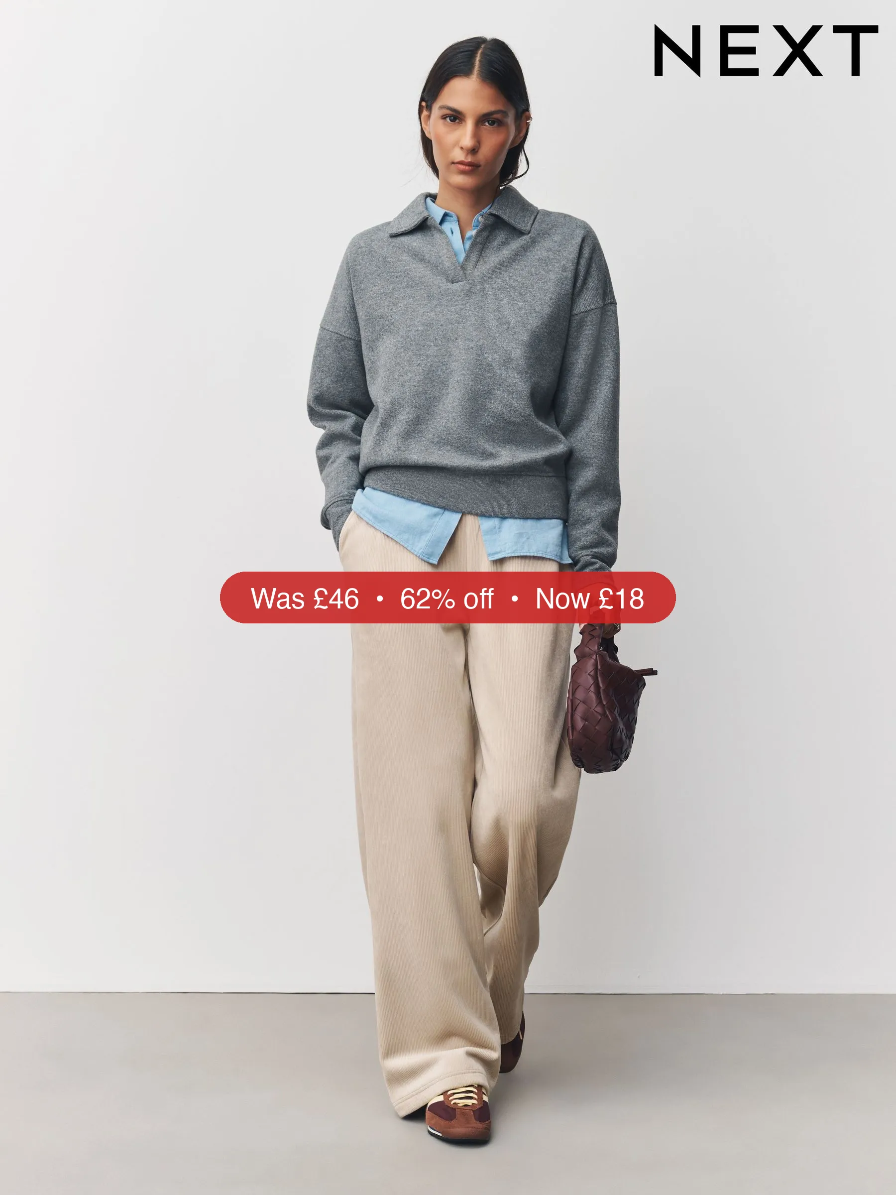 Next Cream Soft Feel Cord Wide Leg Trousers - 62% Off