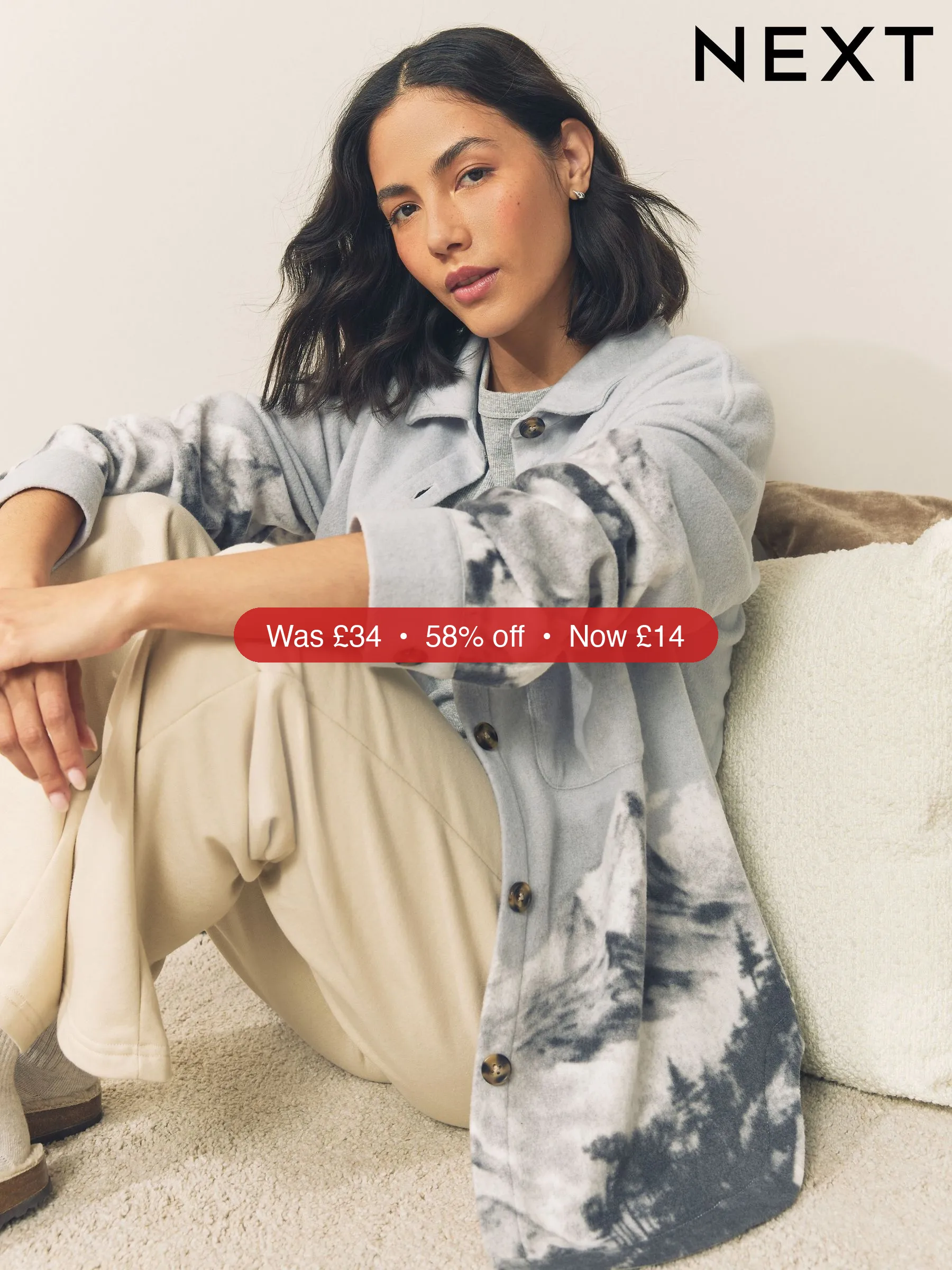 Next Grey Scene Polar Fleece Shacket - 58% Off