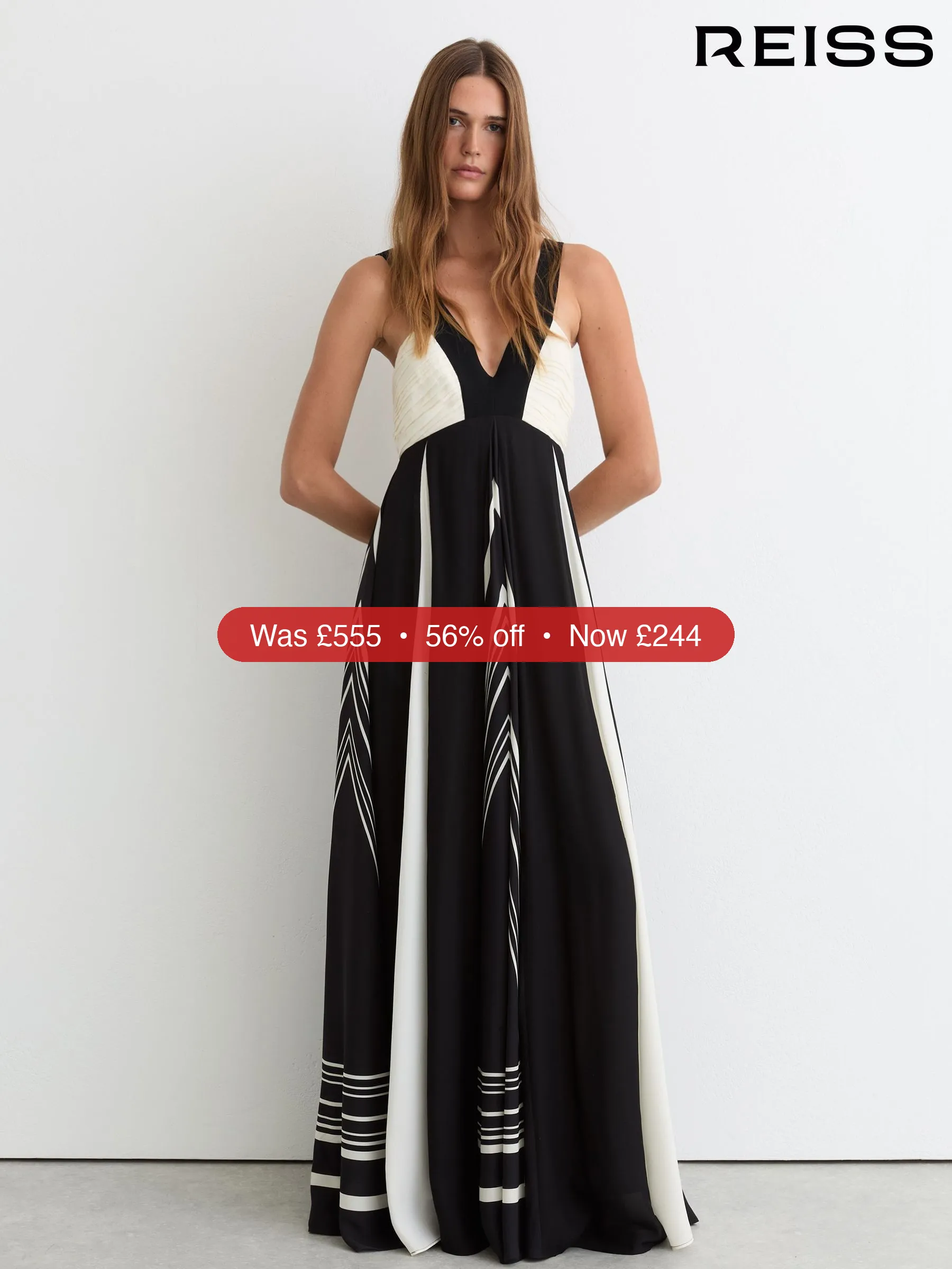 Next Reiss Black/Ivory Tallie Empire-Line Printed Maxi Dress - 56% Off