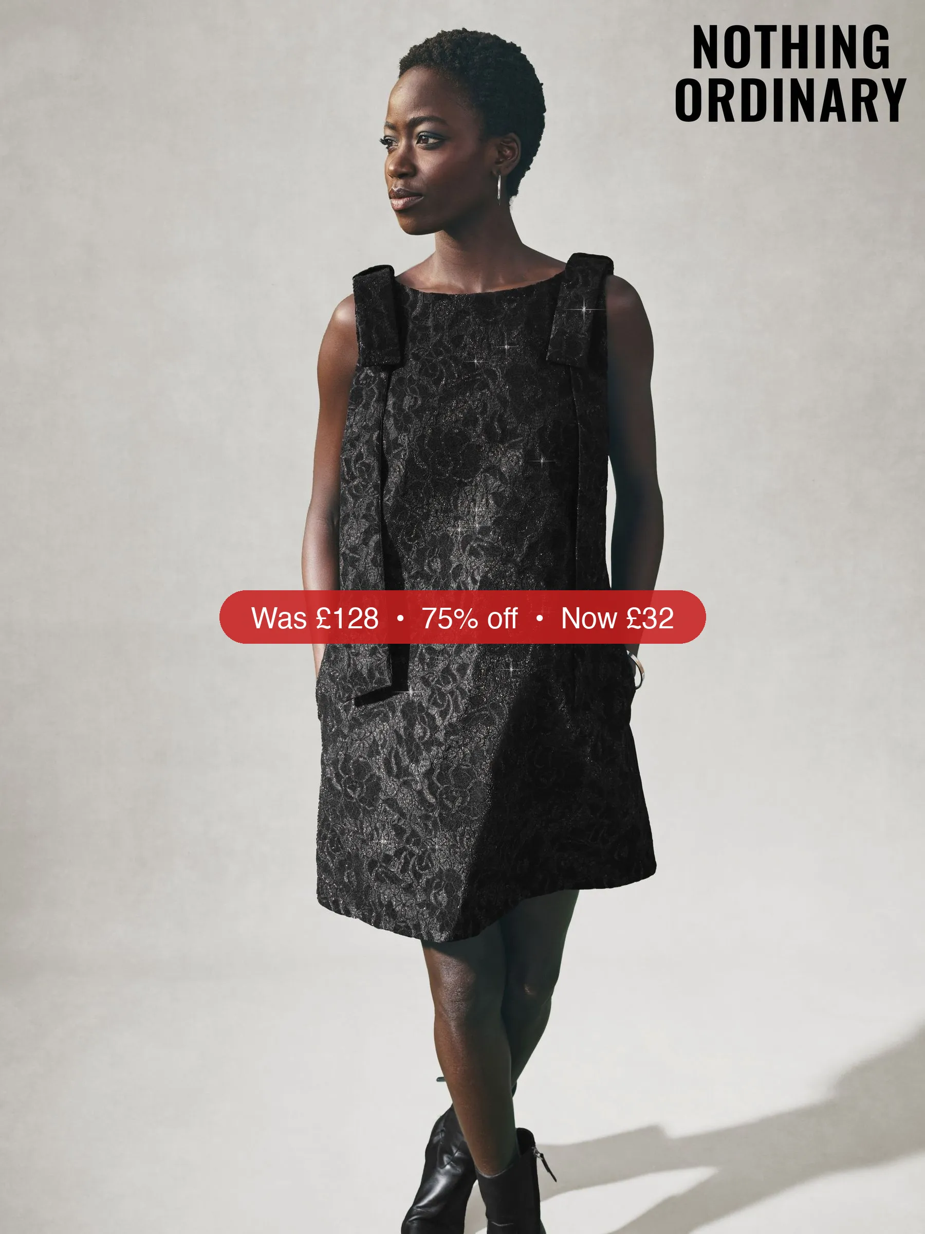 Next Nothing Ordinary Black Sparkle Lace Bow Mini Shift Dress - 75% Off