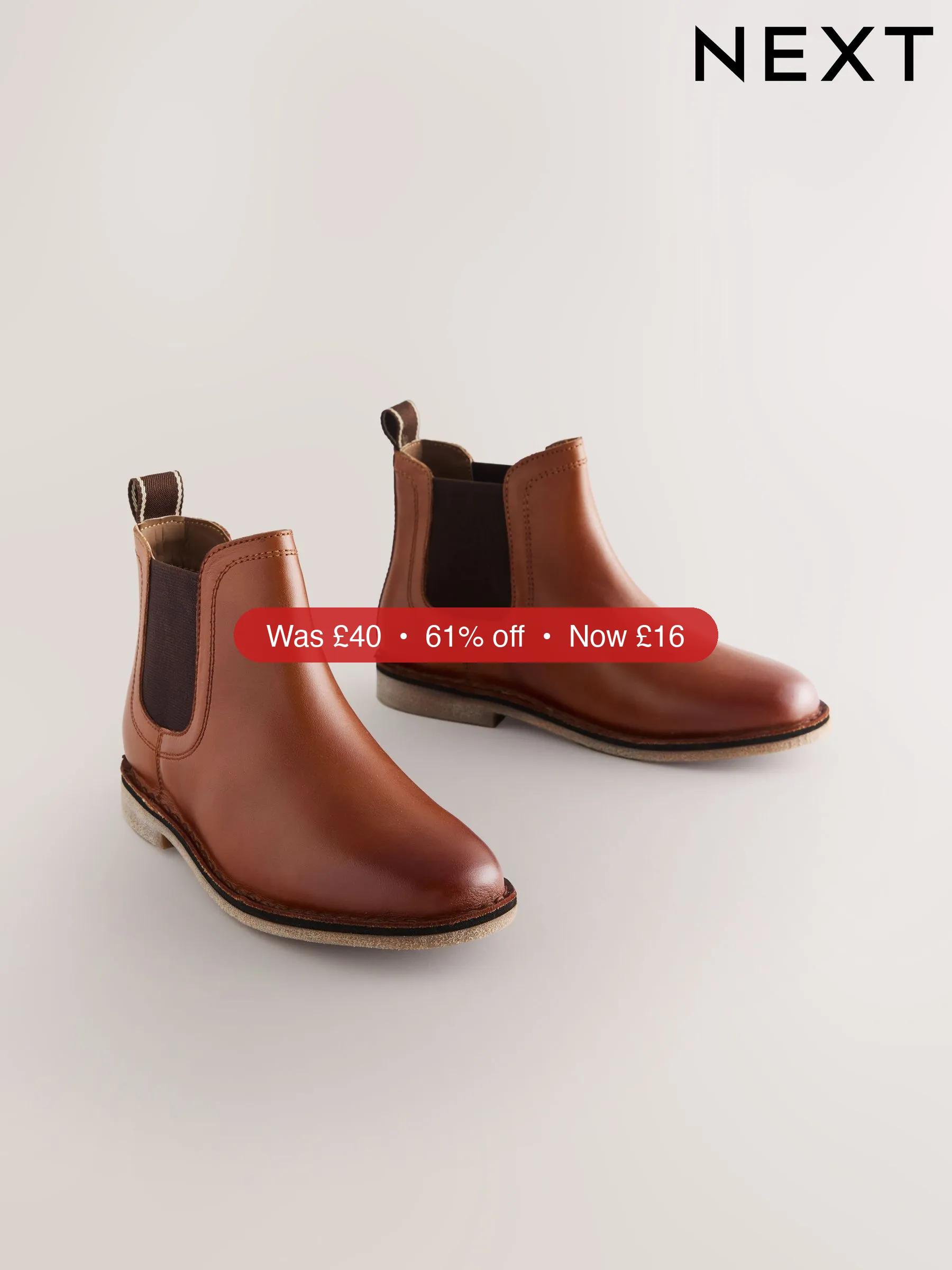 Next Tan Brown Standard Fit (F) Leather Chelsea Boots - 61% Off