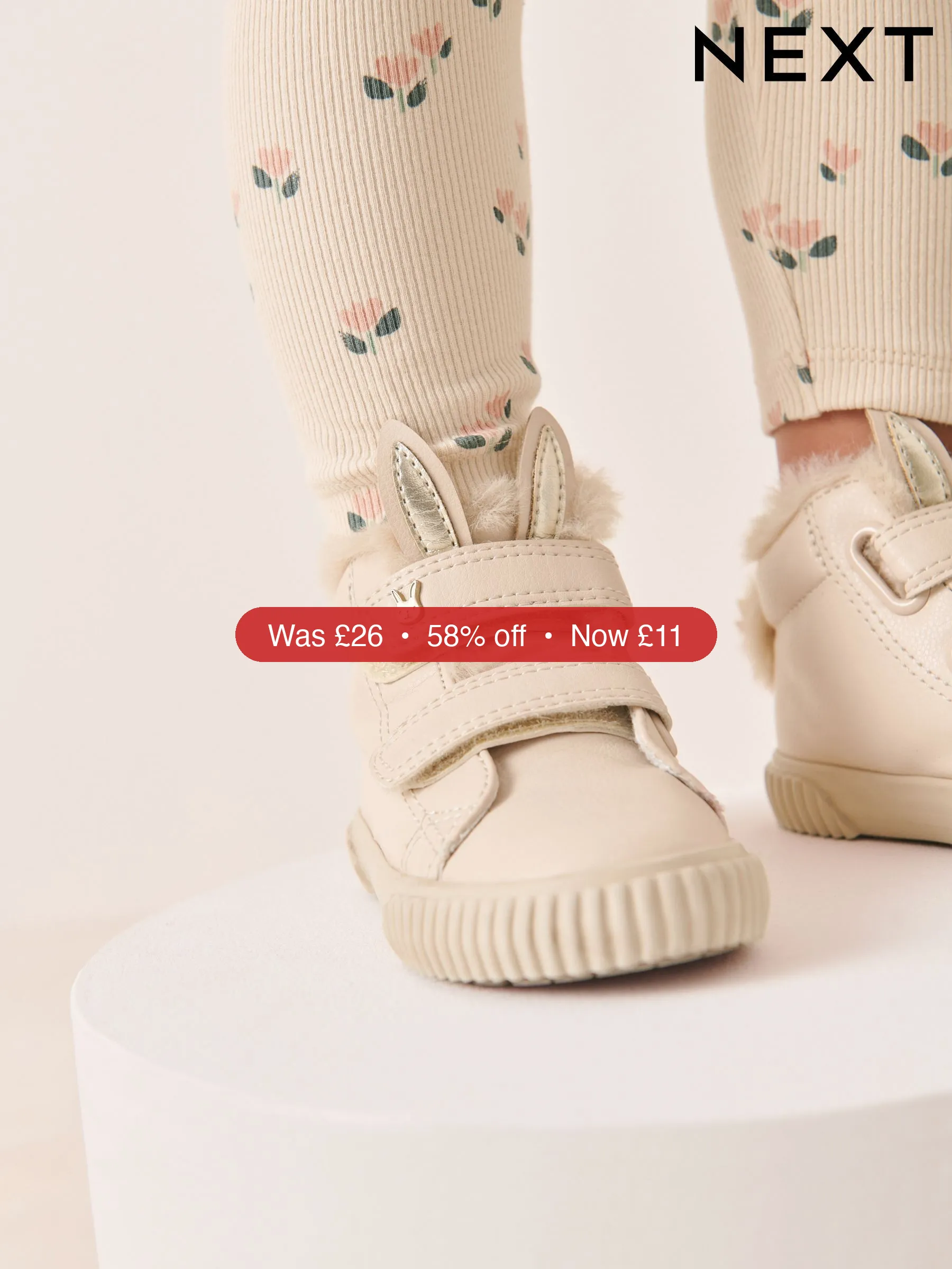 Next Bone White Bunny Standard Fit (F) Touch Fasten Strap High Top Trainers - 58% Off