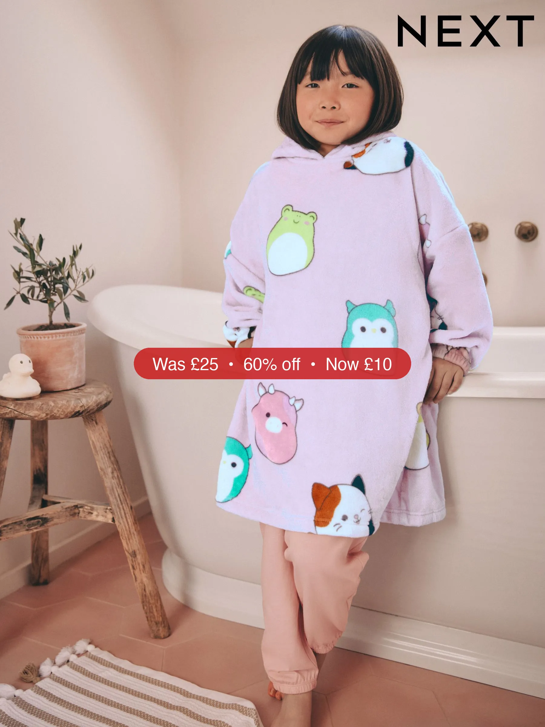 Next Lilac Purple Squishmallow Fleece Hooded Blanket (5-16yrs) - 60% Off