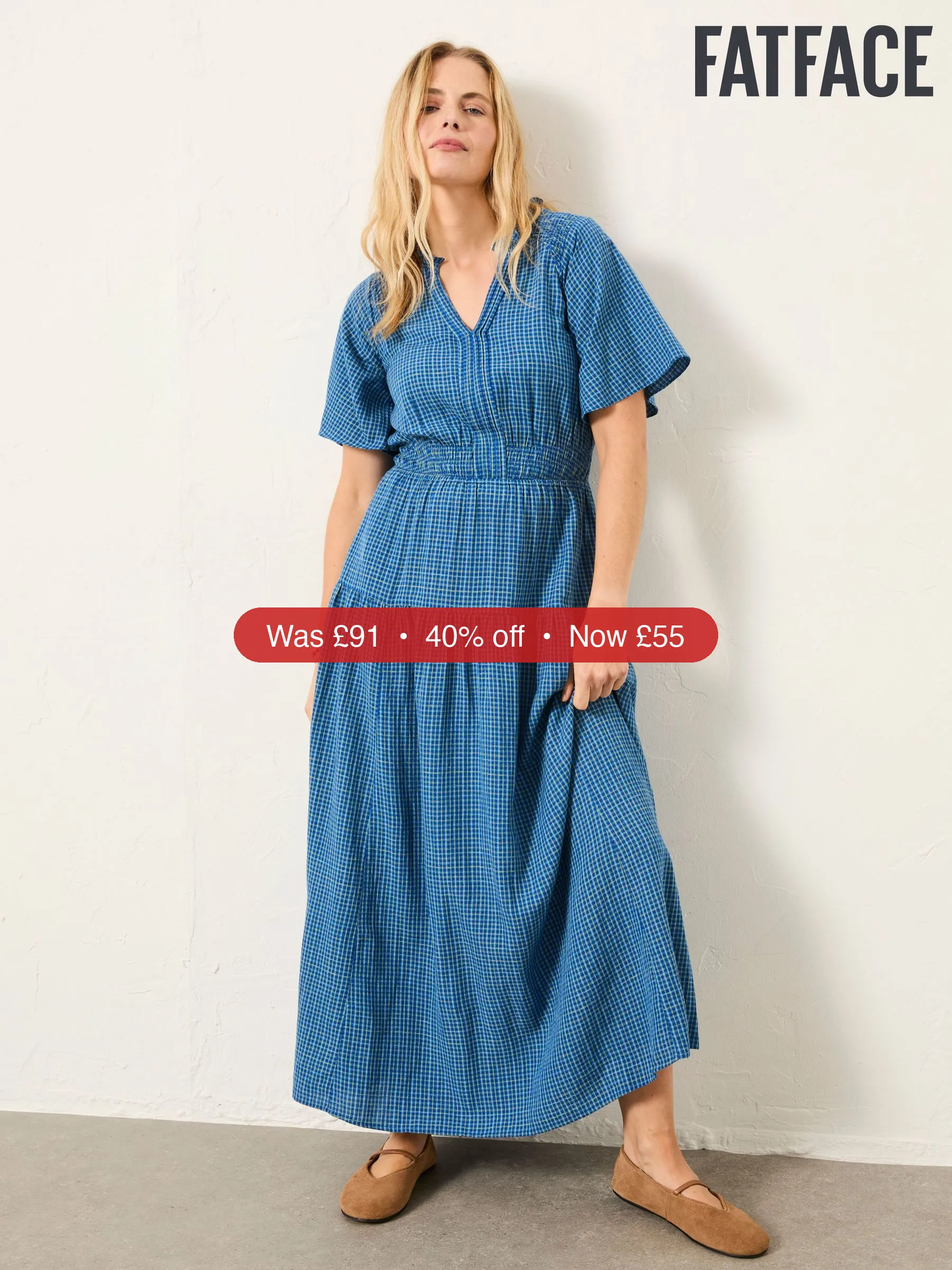 Next FatFace Rowen Blue Midi Dress - 40% Off