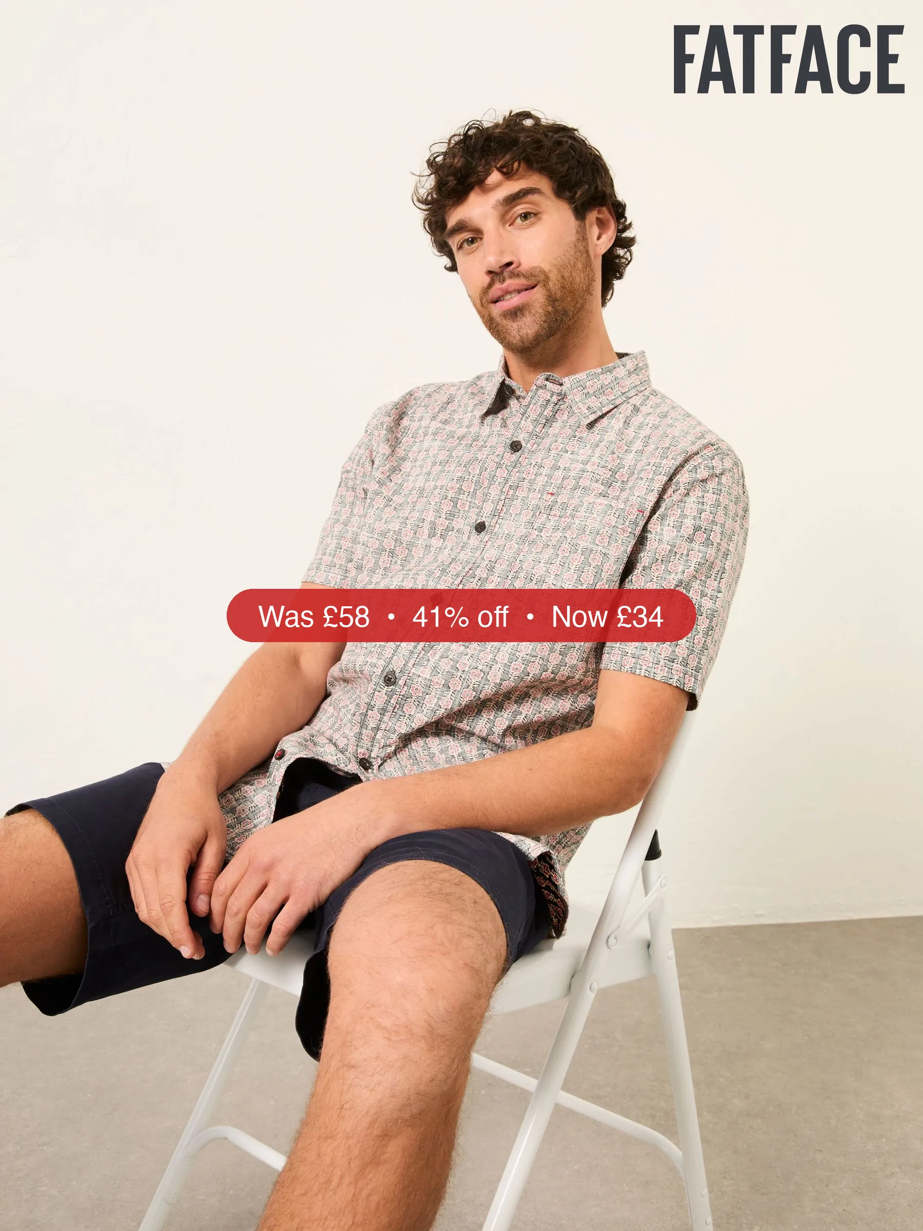 Next FatFace Washed Black Short Sleeve Floral Block Print Shirt - 41% Off
