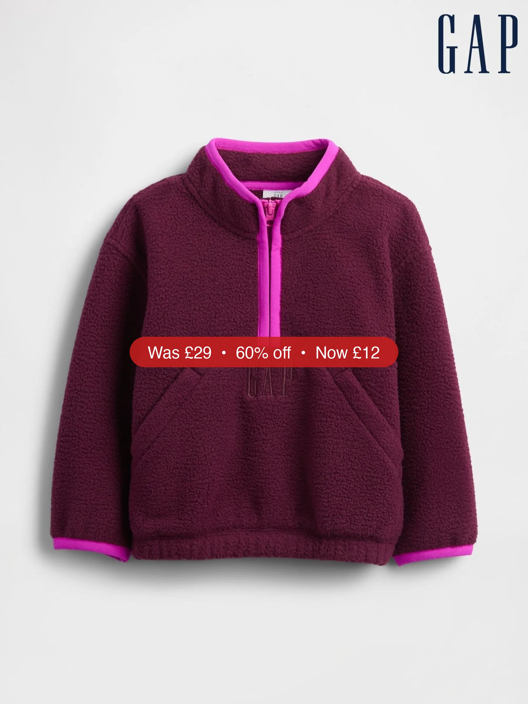 Next Gap Burgundy Red Sherpa Half-Zip Pullover Sweatshirt (6mths-5yrs) (6mths-5yrs) - 60% Off