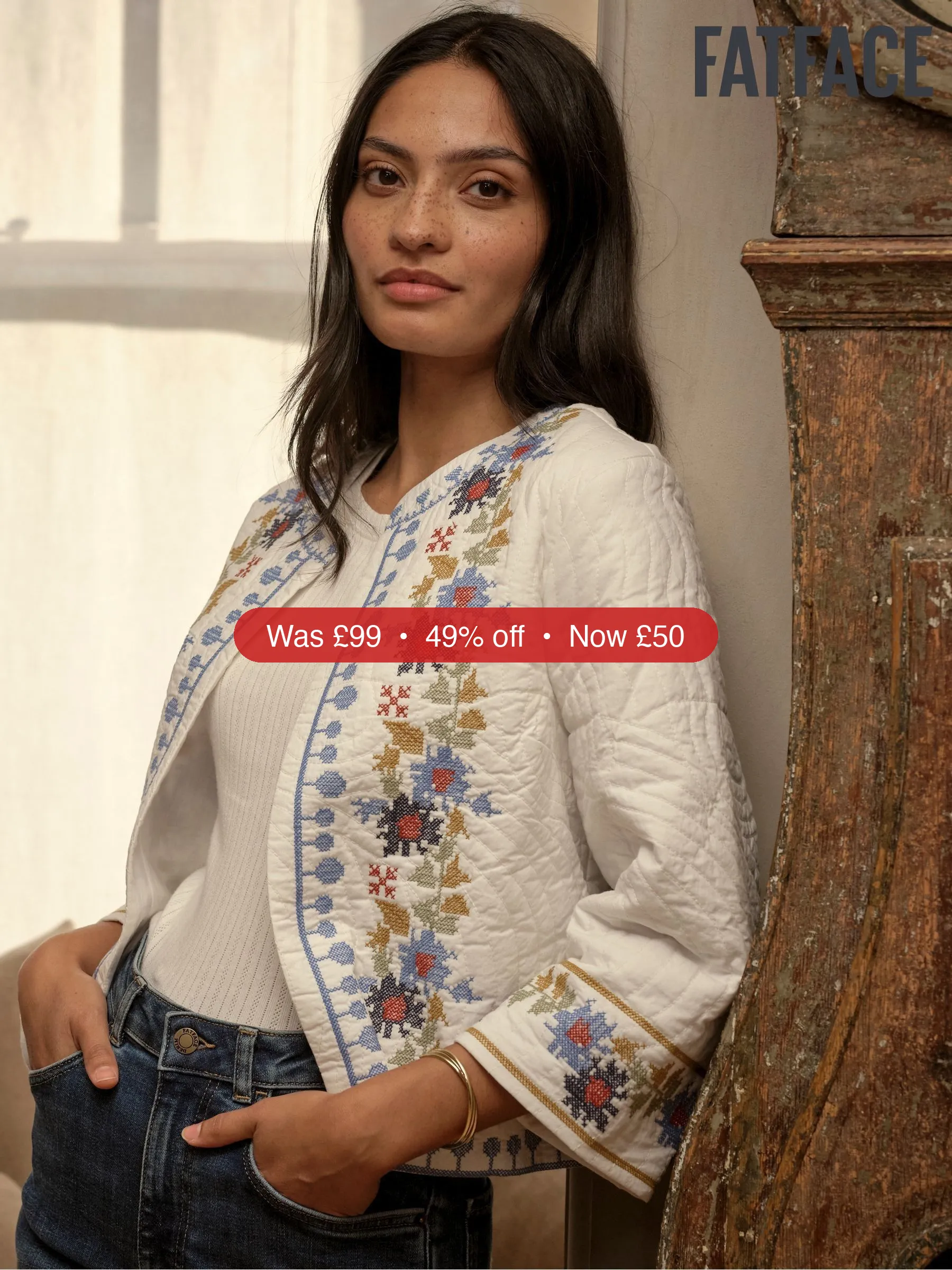 Next FatFace White Embroidered Jacket - 49% Off