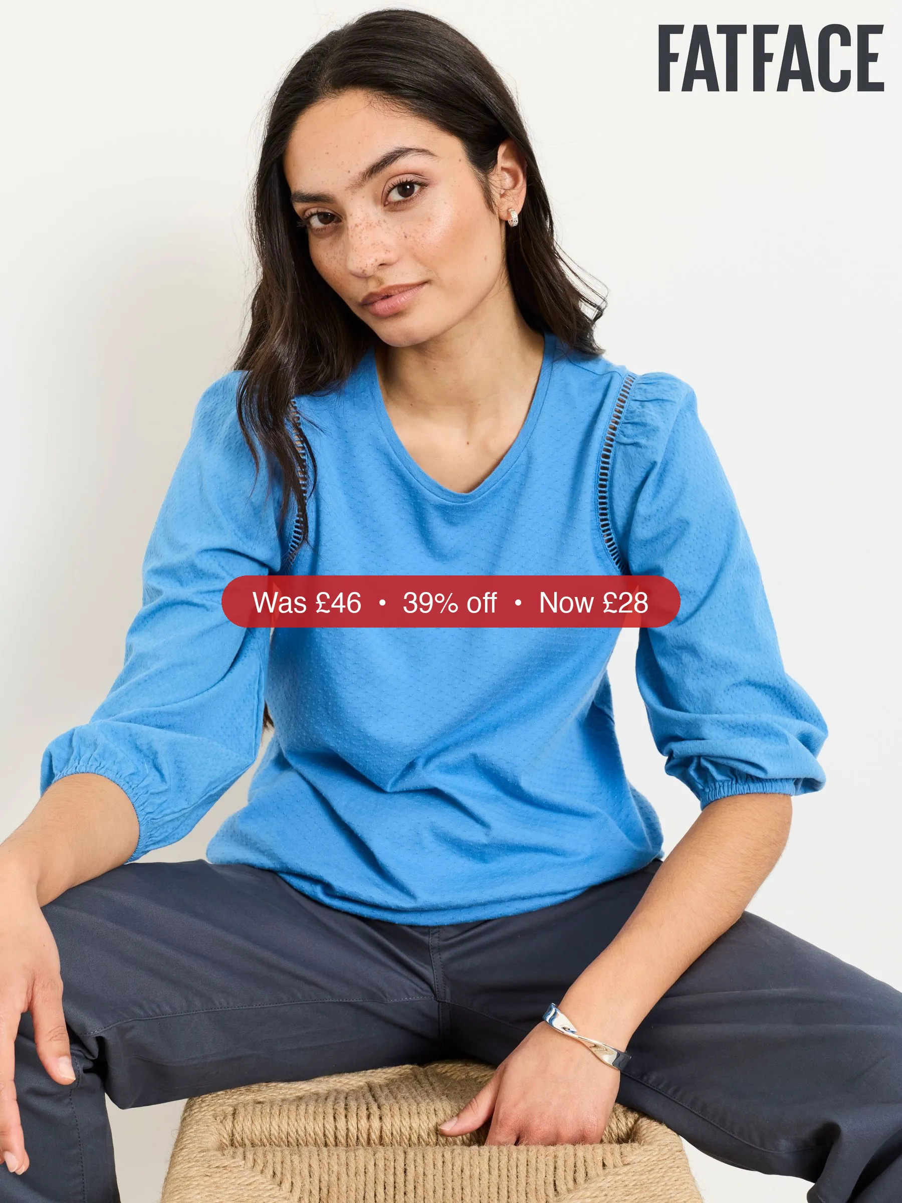 Next FatFace Cassie Blue Woven Jersey Mix Top - 39% Off