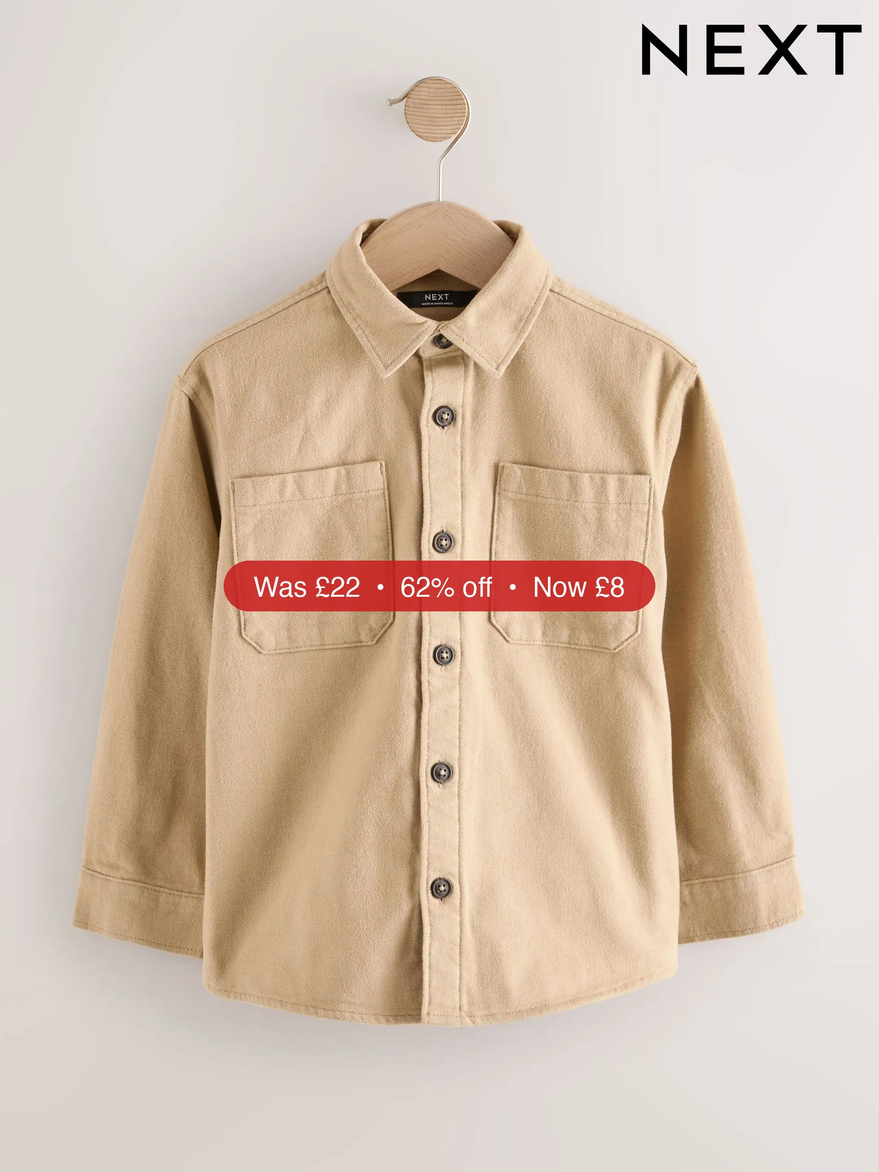 Next Stone Brushed Overshirt (3-16yrs) - 62% Off